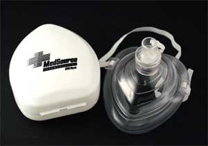 CPR Mask, White Case, With 02 Port